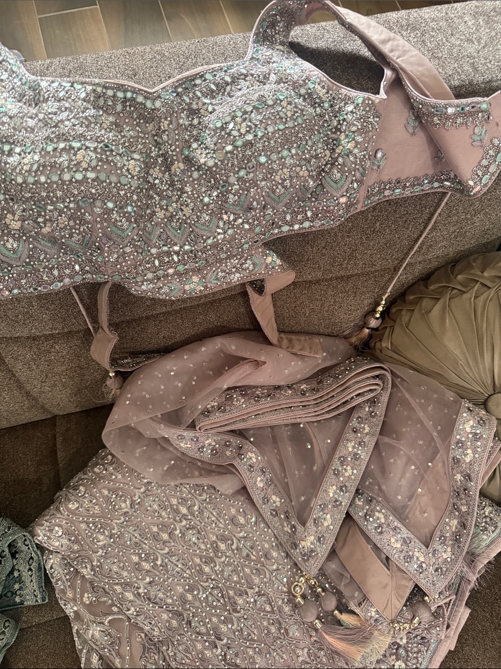 Embellished Dusky Mauve Lehenga Set With Beaded Detail